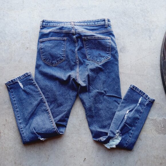High Waisted Size 11 Distressed Blue Jeans Y2k Skinney Stretchy Ripped Denim - Picture 4 of 12